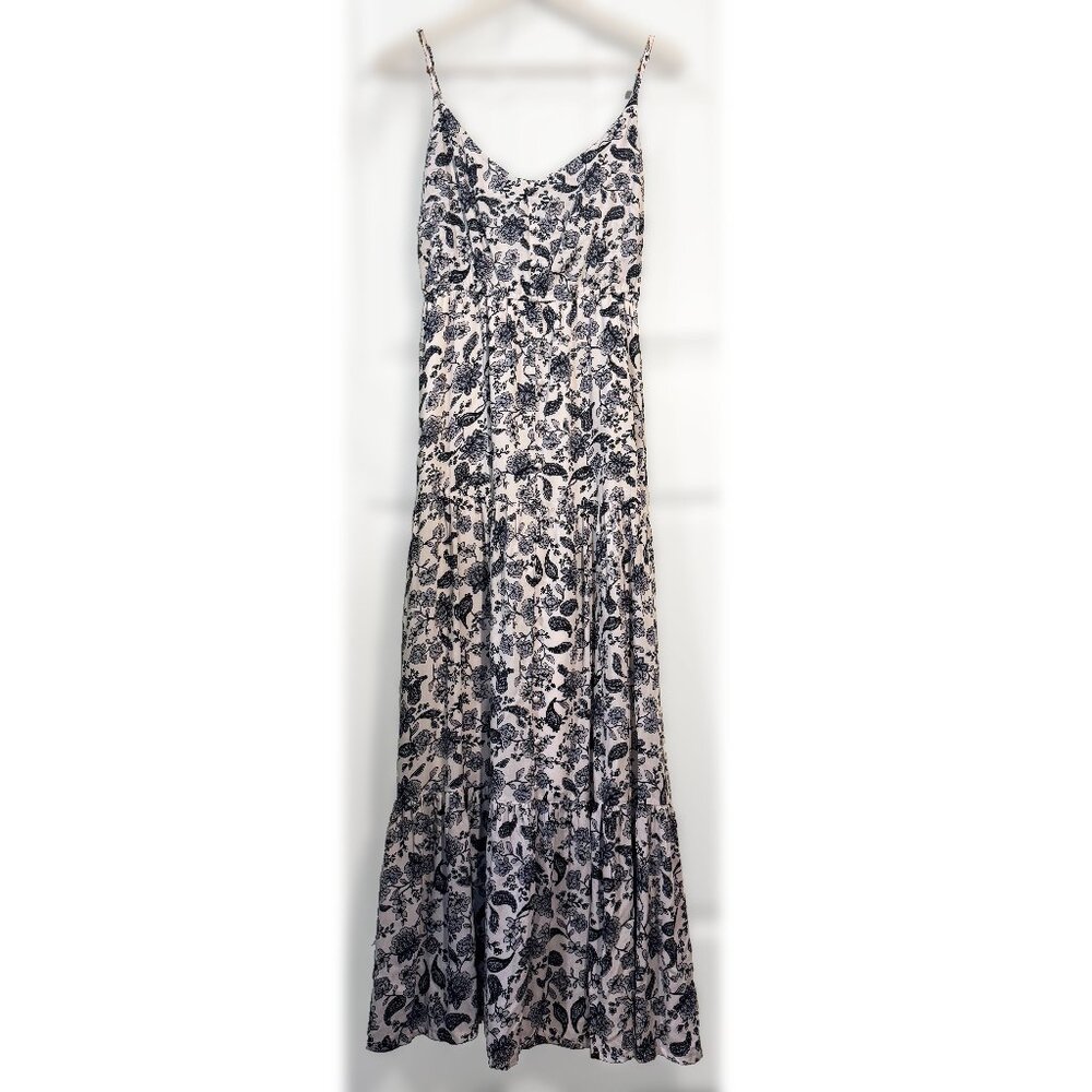 BB Dakota Penelope Offwhite and Blue Floral Maxi Dress Size Medium